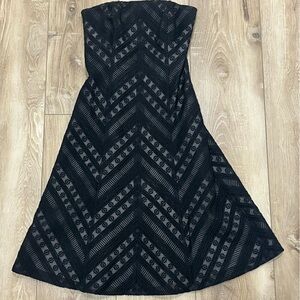Ann Taylor Black Textured A-Line Strapless Dress